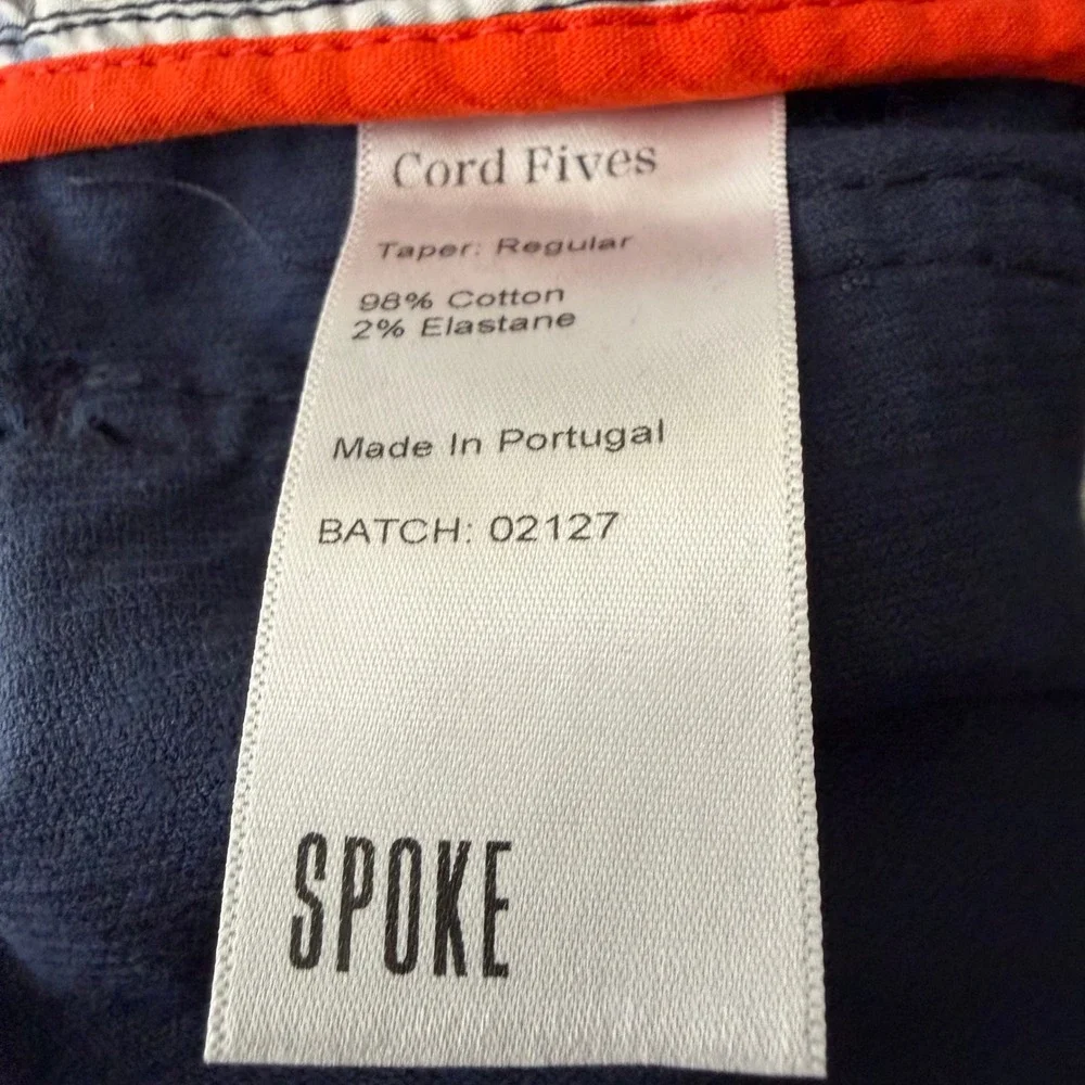 SPOKE Cord Fives Navy Blue Corduroy Pants Mens Waist 34 Build A Regular Taper